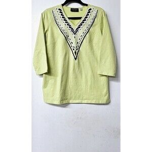 BOB MACKIE Wearable Art Sequin 3/4 Sleeve Pullover Women Shirt  (S)